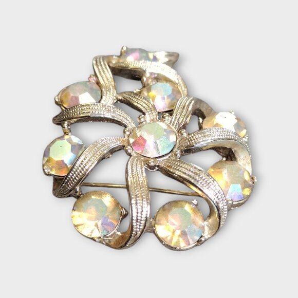 VTG Kramer  Flower Brooch with Aurora Borealis Stones - Picture 2 of 7